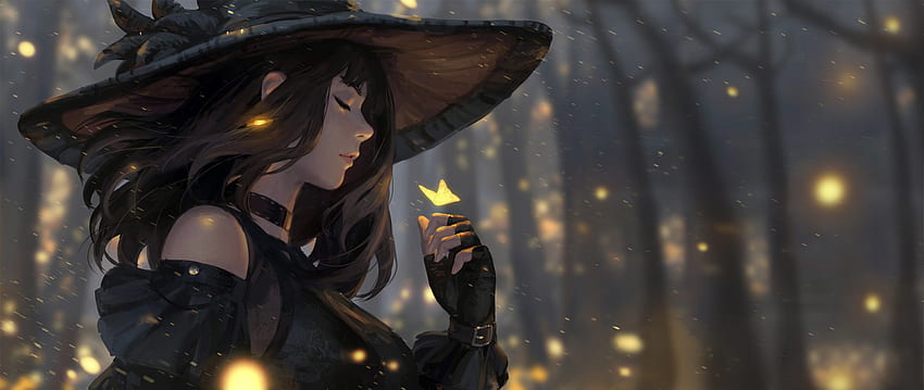 Ultrawide GUWEiZ Witch Witch Hat Artwork Digital Art Anime Girls - Resolución: fondo de pantalla