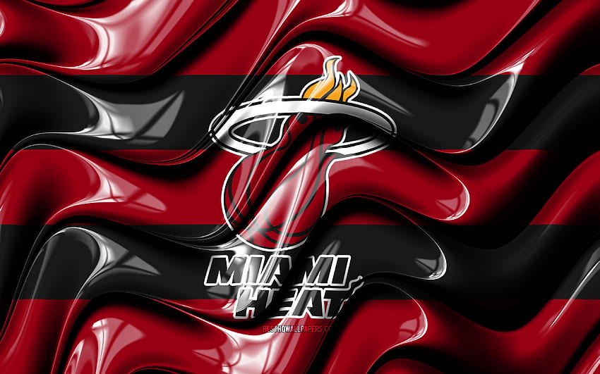 Miami Heat, vermelho e preto 3D ondas, NBA, time de basquete americano, Miami Heat logotipo, basquete papel de parede HD
