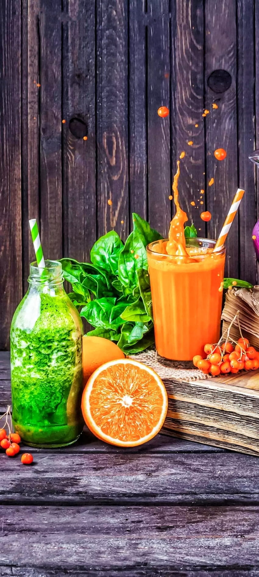 Wood and fruit's, juices, orange, tableware, green, vegetables HD phone wallpaper