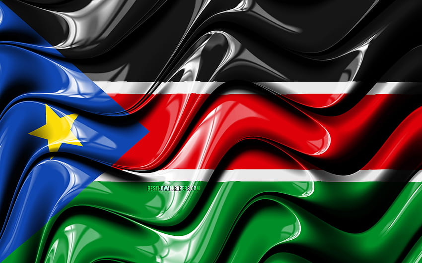 Bandeira do Sudão do Sul, África, símbolos nacionais, Bandeira do Sudão do Sul, Arte 3D, Sudão do Sul, Países africanos, Bandeira do Sudão do Sul 3D com resolução. Alta qualidade papel de parede HD