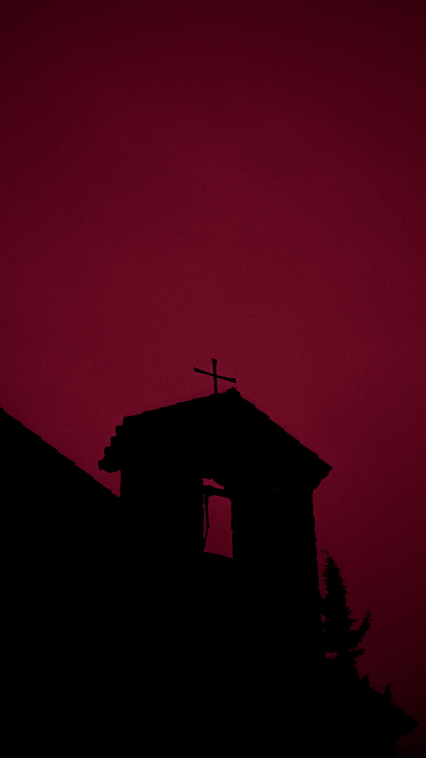 asustadizo, cielo, rojo, negro, rosa, azul, iglesia asustadiza fondo de pantalla del teléfono