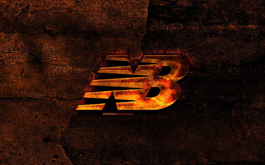 New Balance fiery logo, orange stone background, New Balance, creative, New Balance logo, brands for with resolution . High Quality HD wallpaper
