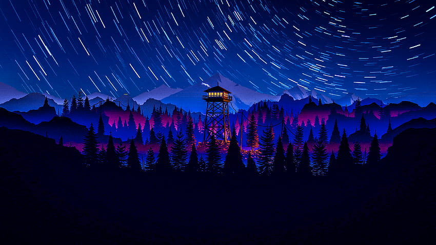 Firewatch, céu, roxo, luz, noite, árvore, Purple Firewatch papel de parede HD