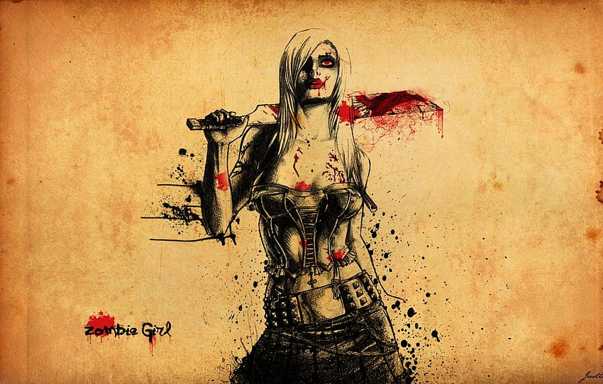 girl, blood, girl, zombie, cleaver for , section разное HD wallpaper
