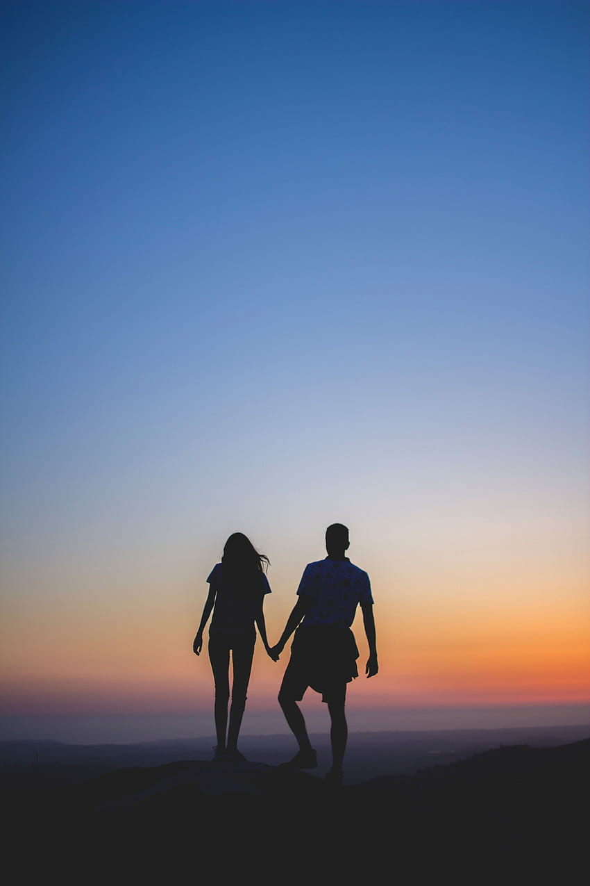 Love, Sunset, Horizon, Pair, Couple, Silhouettes HD phone wallpaper