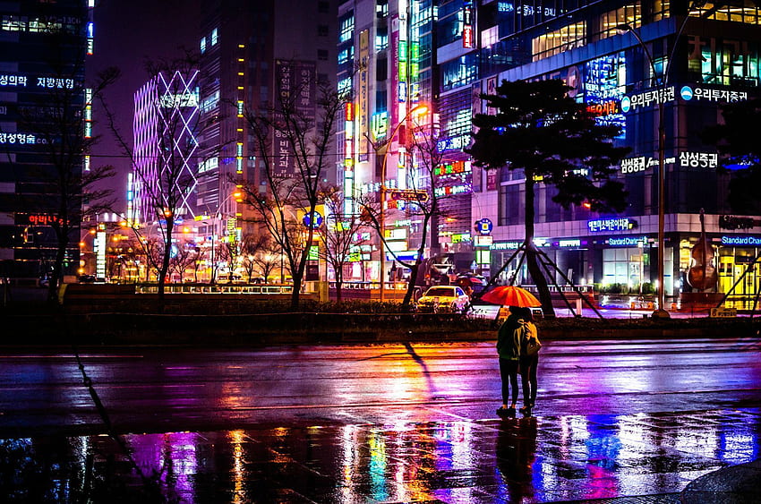 Pusan, Corea del Sud. Corea , Strada piovosa, Viaggio in Corea, Night City Korean Sfondo HD