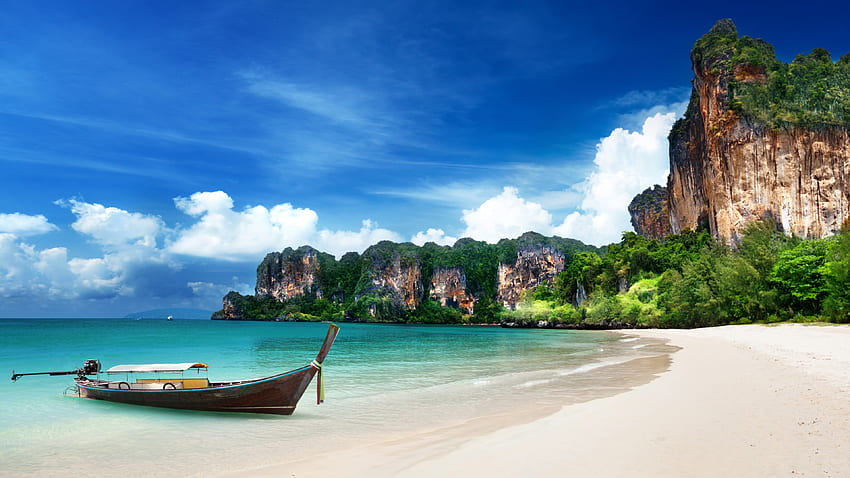 Thailand Railay Beach Широкоекранен пейзаж за Тайландско море HD тапет