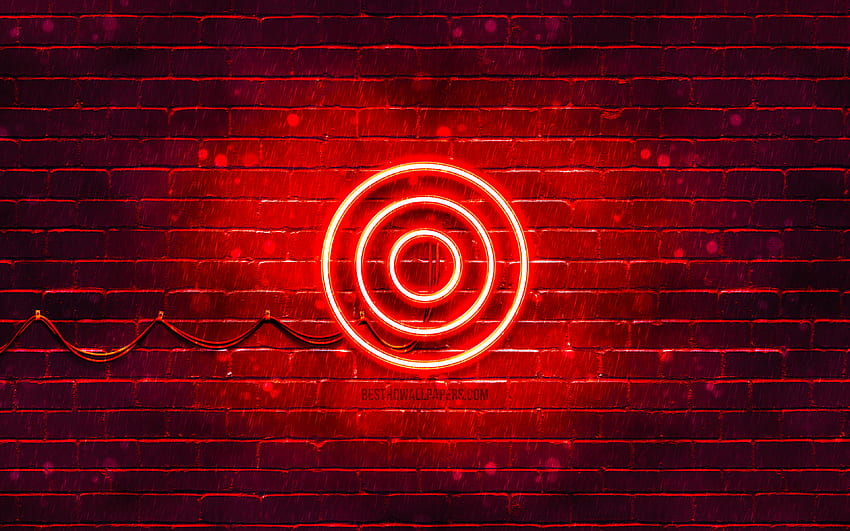 Target red logo, , red brickwall, Target logo, brands, Target neon logo, Target HD wallpaper