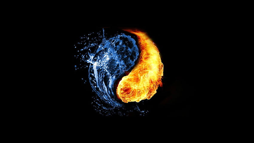 Água fogo abstrato ying yang fundo preto. . 7369, Fogo Vs Água papel de parede HD