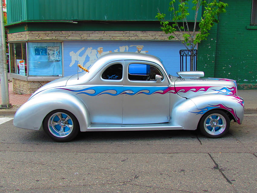 1940 Ford custom Coupe, ford, custom, flames, street rod, coupe, 1940, cool, 40, hot rod HD тапет