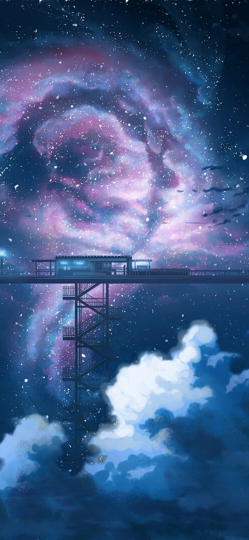 Anime Night Sky Gwiazdy Chmury Sceneria, Purpurowe Anime Sky Tapeta na telefon HD