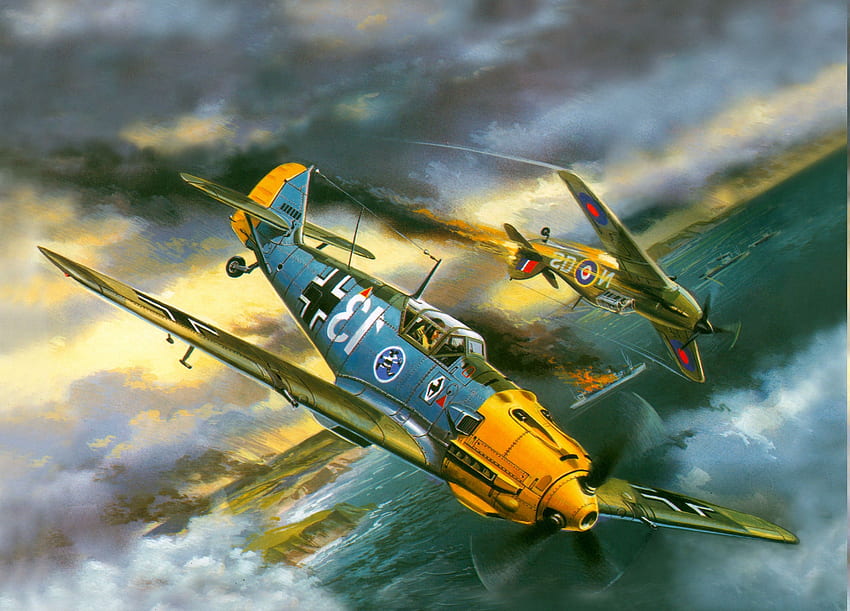 Messerschmitt, Messerschmitt Bf 109, Втората световна война, Германия, военен самолет, Luftwaffe, Hawker Hurricane / и мобилен фон HD тапет