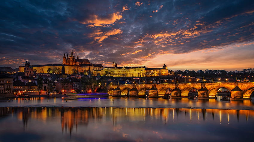 Prague-Sunset, céu, Natureza, Praga, Sunset papel de parede HD