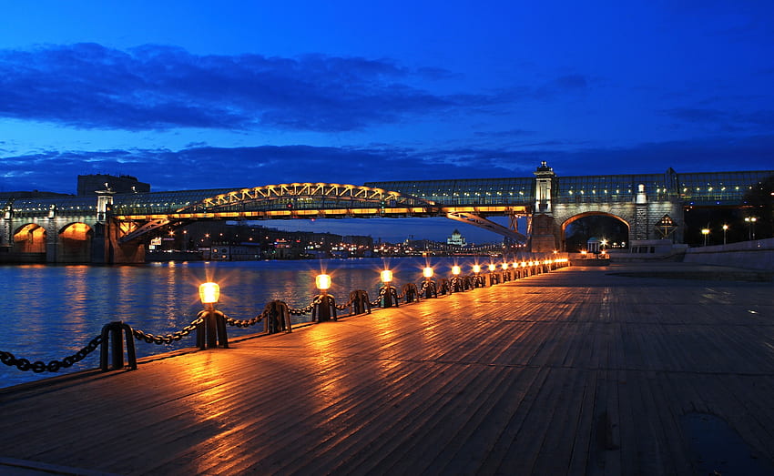 Cidades, Noite, Moscou, Ponte, Pushkinskaya Embankment, Pushkin Embankment papel de parede HD