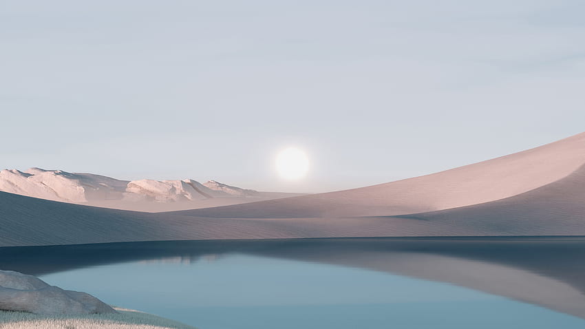 Windows 11, lake, desert, landscape, Microsoft stock HD wallpaper