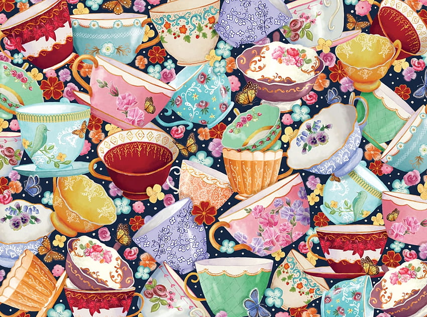 Cups, blue, colorful, pink, yellow, red, texture, cup, collage HD wallpaper