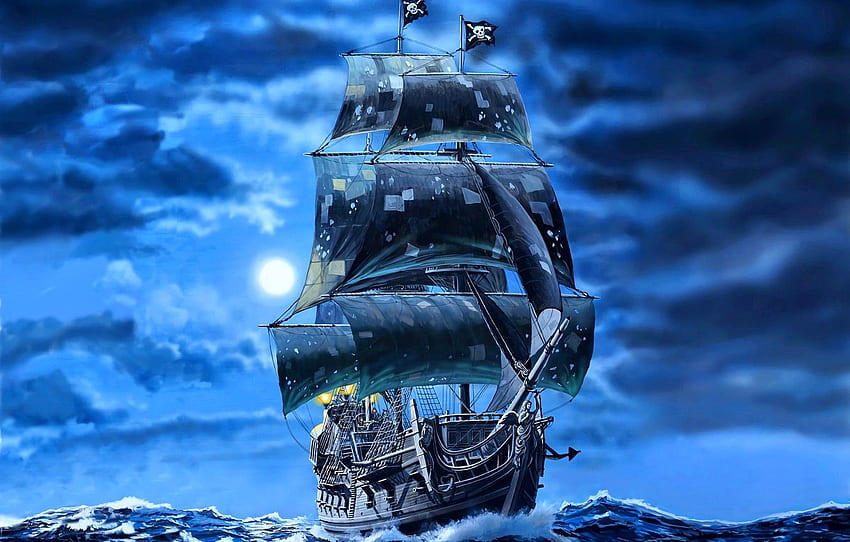 ship, art, Pirates, black sails, Galleon, Black, Pirates of the Caribbean Ship HD wallpaper