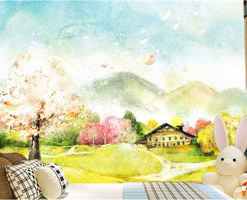 Mbwlkj For Walls 3D Beautiful Spring Garden Golden Meadow Fantasy Landscape Watercolor Korean Mural Wall 200cmx140cm fondo de pantalla