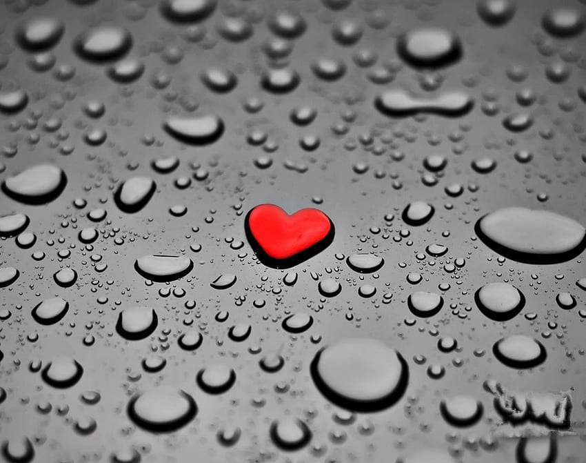 Tropfen und Herz, Liebe, Rot, Tropfen, Herz, Wasser HD-Hintergrundbild
