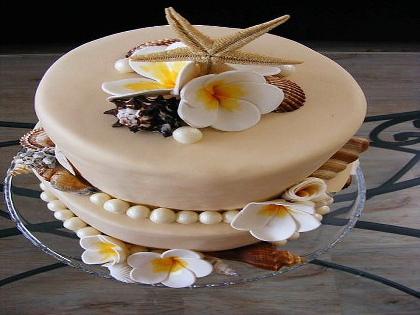 ciasto, rozgwiazda, perły, kwiaty, ślub Tapeta HD