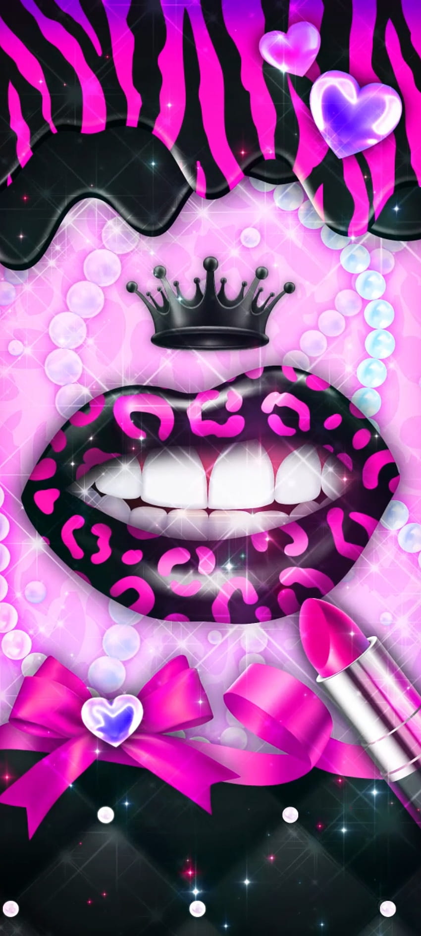 글리터 레오파드 립스 2, 마젠타, 아트, 다이아몬드, 핑크, 킹, 크라운 HD 전화 배경 화면