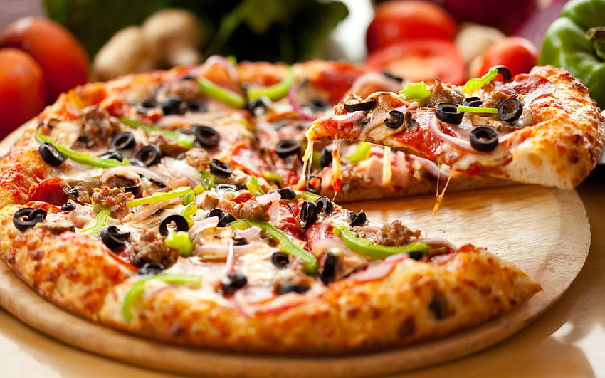 Délicieuse pizza, abstrait, graphie, délicieux, délicieux, beau, pizza Fond d'écran HD