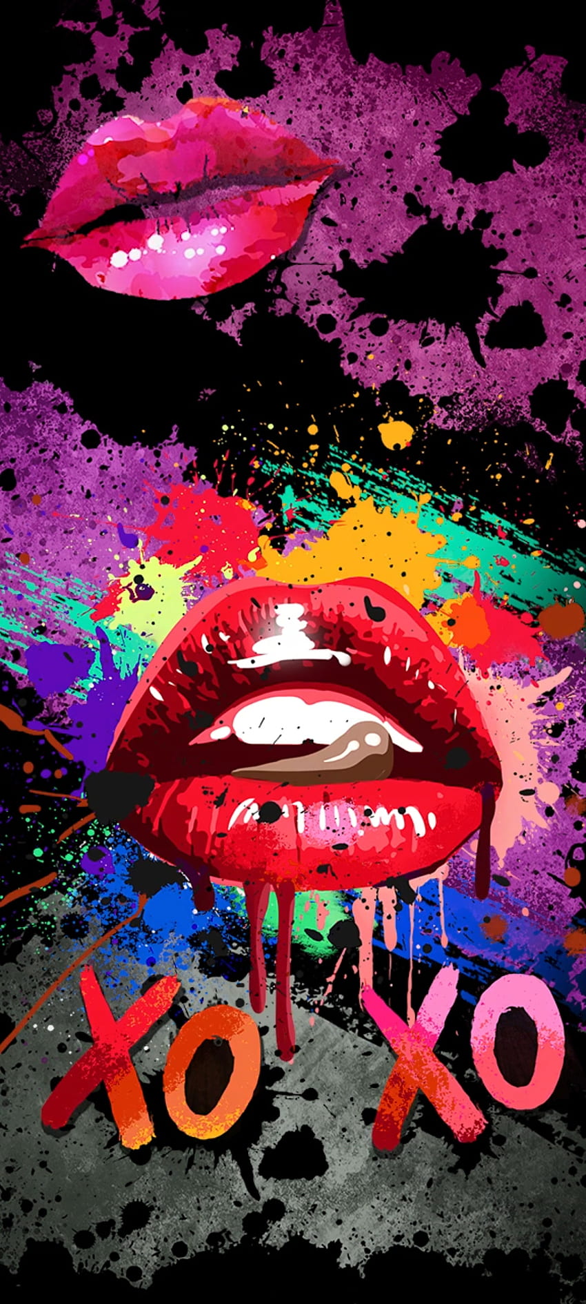 Dark Retro pink Lips, red, magenta, kissing, stunning, colorful HD phone wallpaper