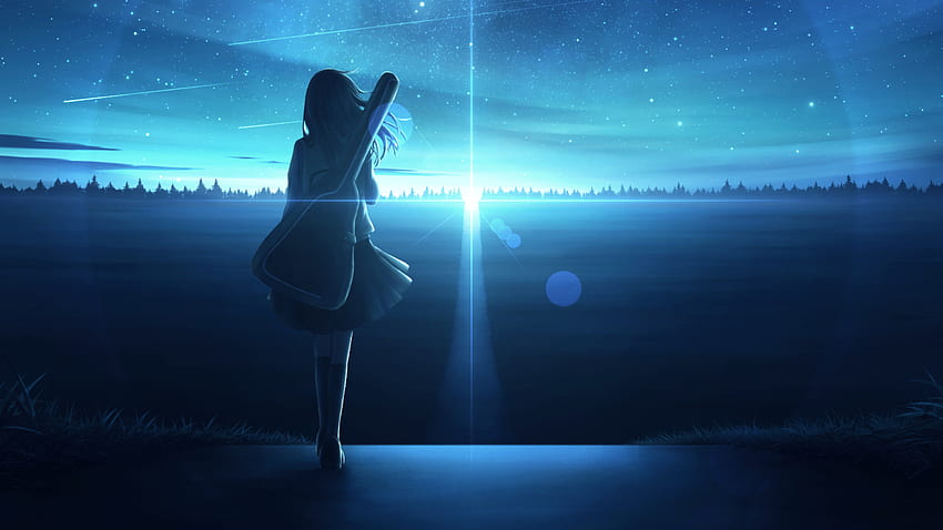 석양의 외로운 아니메 소녀, Anime Girl Alone Light HD 월페이퍼
