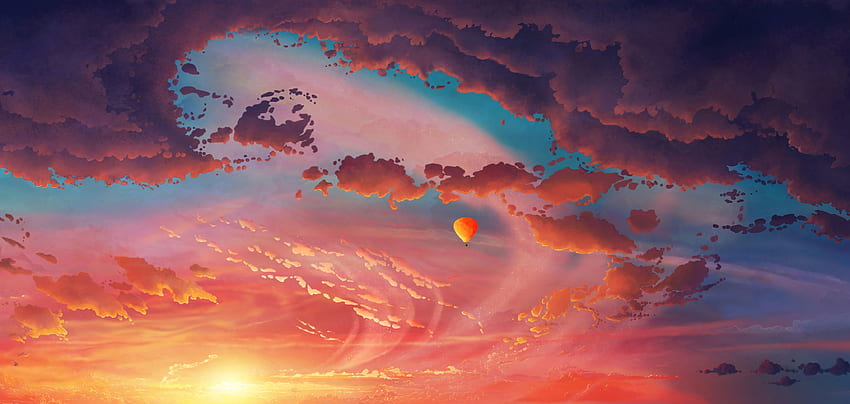 Céu, Arte, Nuvens, Voo, Balão papel de parede HD