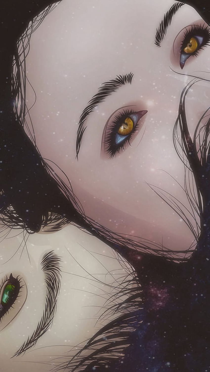 girl, eyes, art, face, hair, cosmic HD phone wallpaper