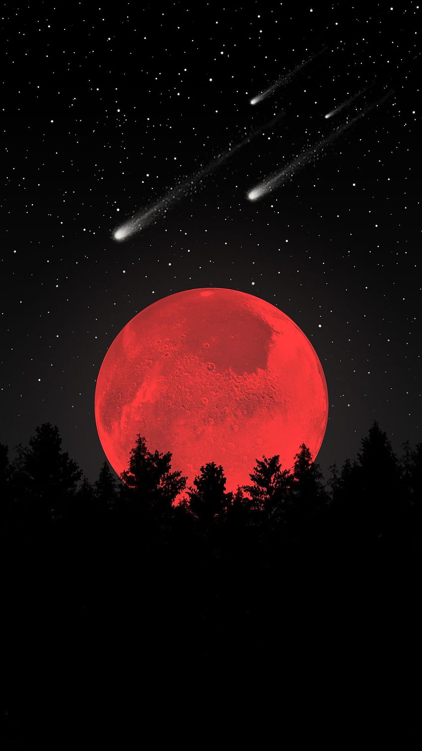 Red Moon and Shooting Stars, Red Star iPhone HD phone wallpaper