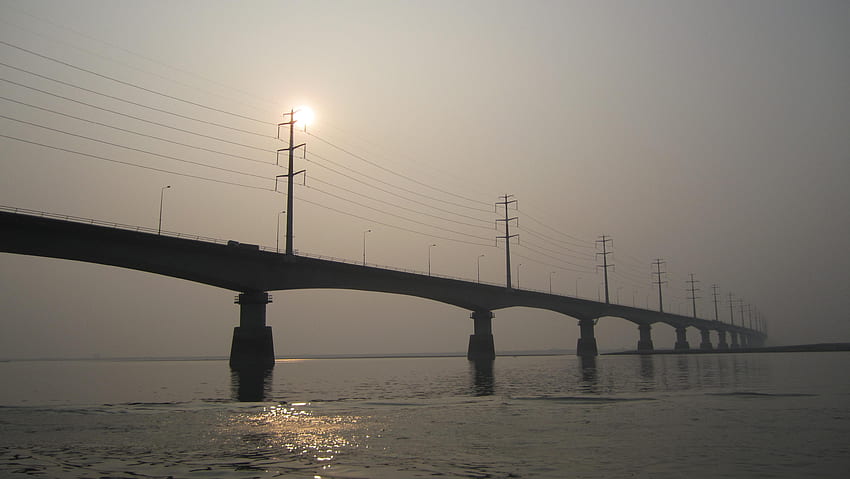 Jamuna Bridge, river, bangladesh, bridge, jamuna, sun set, jamuna river HD wallpaper