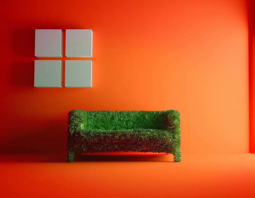 Grass, , , Room, Sofa, Orange Background HD wallpaper
