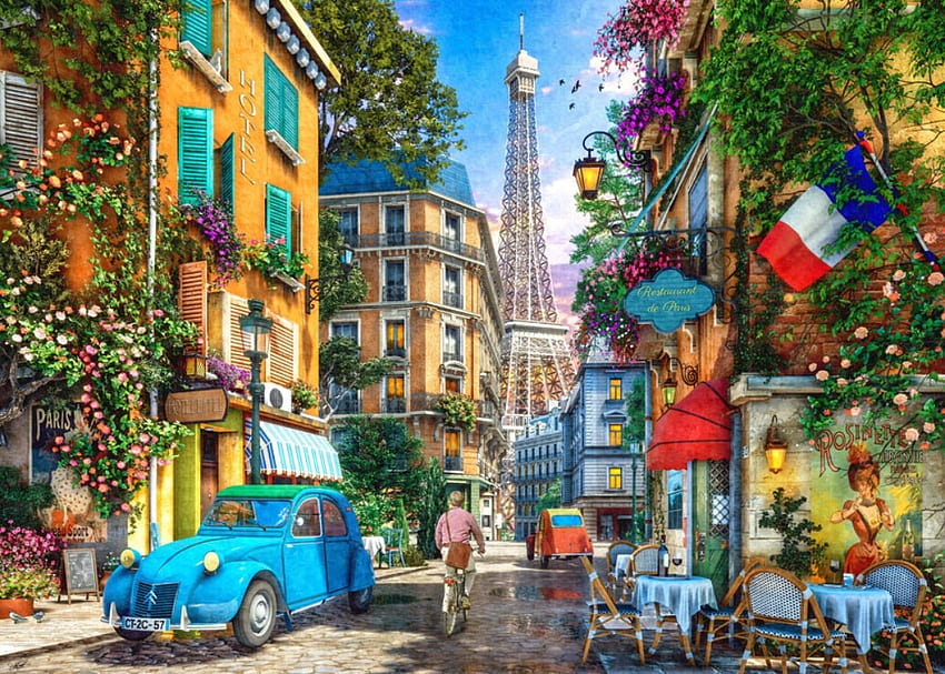 Stare ulice Paryża, pictura, Paryż, sztuka, malarstwo, dominic davison, ulica, francja Tapeta HD
