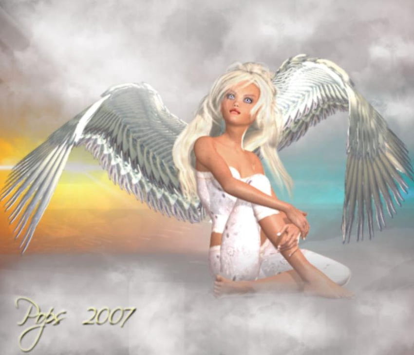 An angel for Veronica, wings, white, winged, heaven, clouds, angel HD wallpaper
