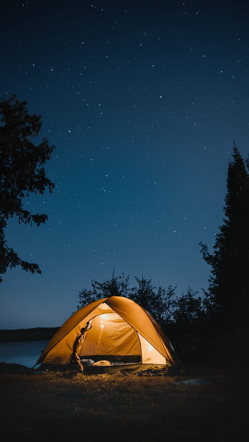 палатка, нощ, къмпинг, звездно небе, ЮИ HD тапет за телефон