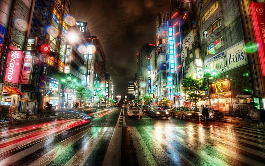 : Япония, светлини, град, улица, градски пейзаж, нощ, кола, път, Tokyo Car HD тапет