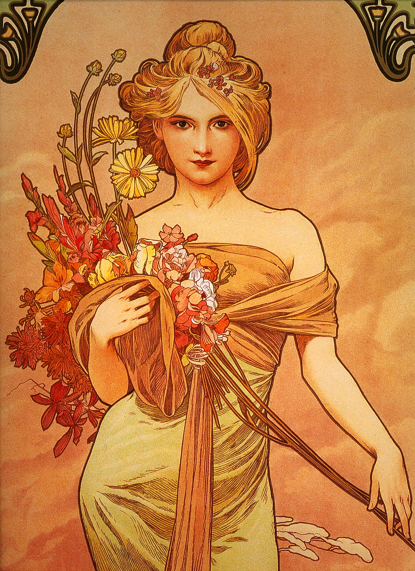 ช่อดอกไม้ Alphonse Mucha, ศิลปะ Alphonse Mucha วอลล์เปเปอร์โทรศัพท์ HD