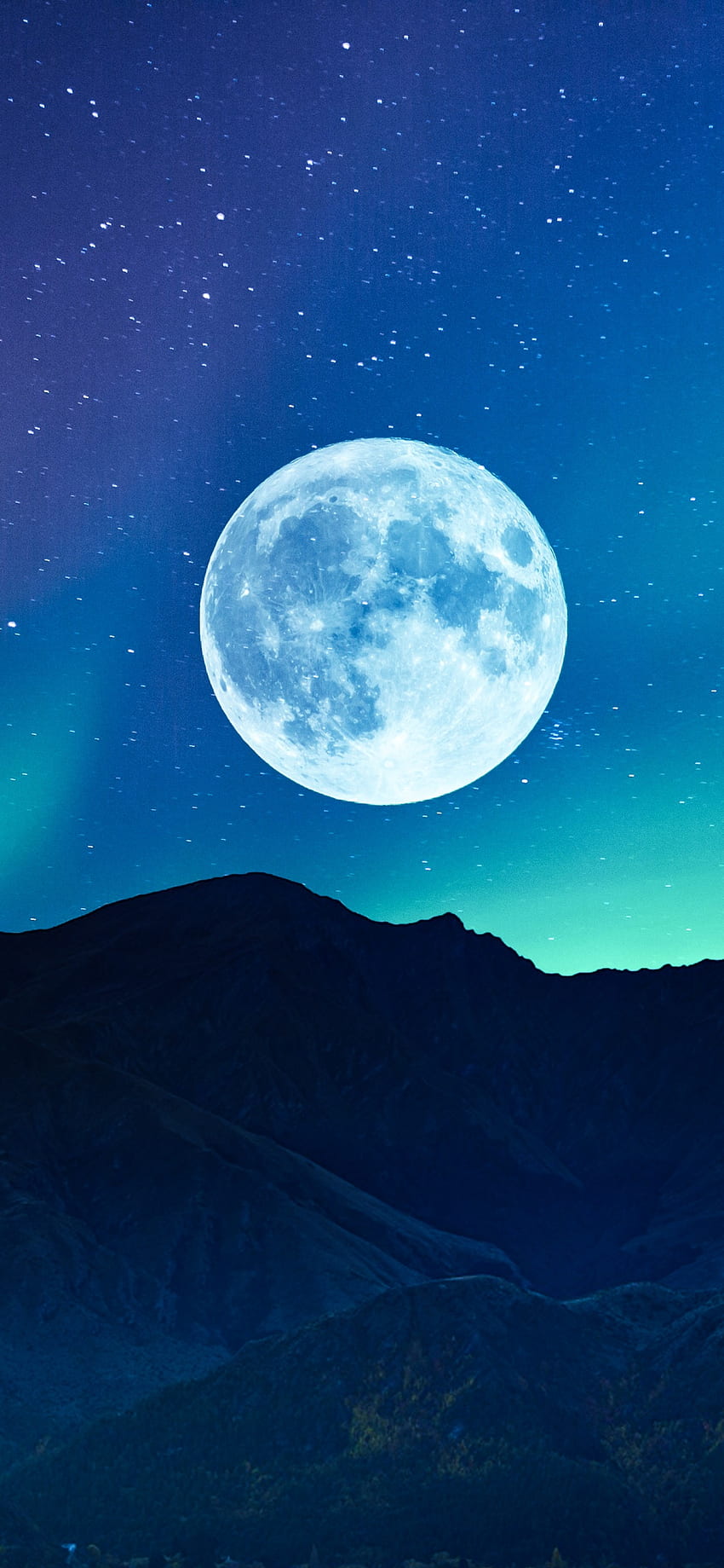 Full moon , Aurora Borealis, Night time, Mountain, Nature HD phone wallpaper