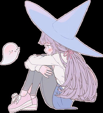 Premium Vector | Cute drawing of a witch little kid girl in a witch hat  casts a spell and holds a wand