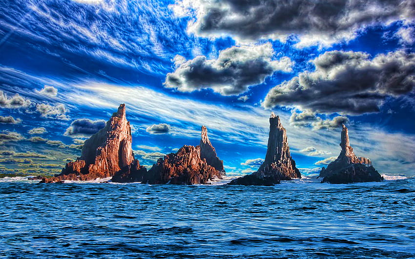 The Guardian, niebieski, rafa, niebo, skały, fala, ocean Tapeta HD
