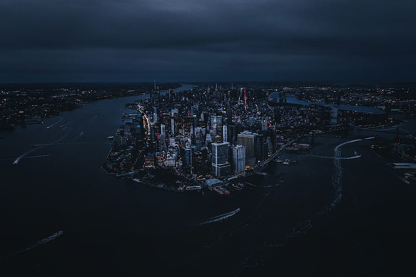 Ню Йорк, град, изглед от въздуха, нощ, сгради HD тапет