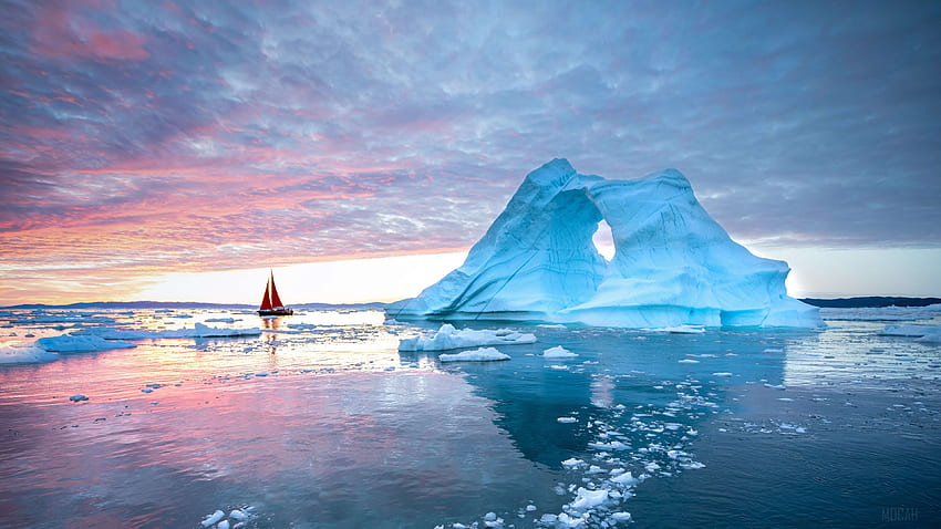 ภูเขาน้ำแข็ง พื้นหลัง อาร์กติกซันเซ็ท วอลล์เปเปอร์ HD