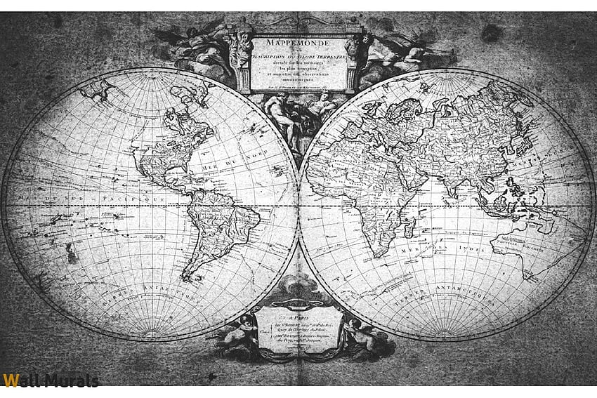 Desktop   Mural Old World Map In Grey 2 Vintage Map 