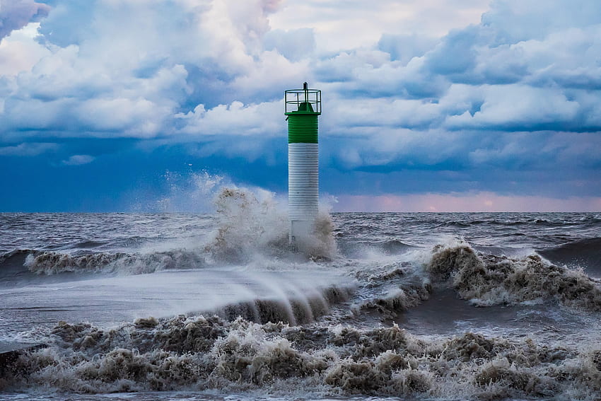 Nature, Sea, Spray, Lighthouse, Storm, Wave HD wallpaper