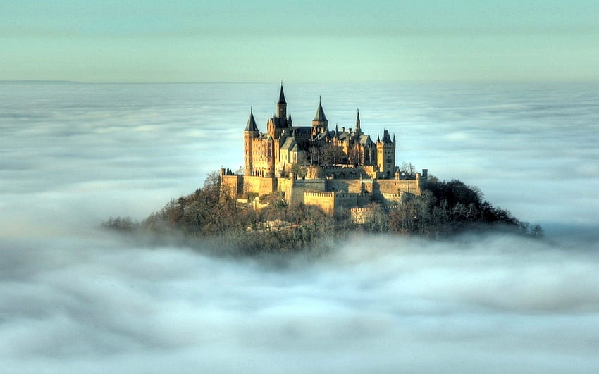 Castello Hohenzollern, Germania, medievale, nuvole, Germania, castello Sfondo HD