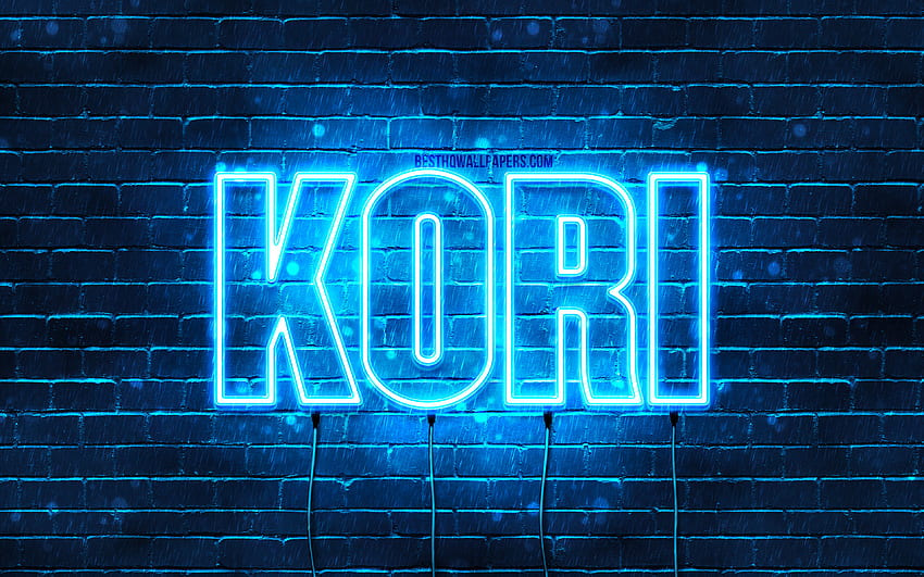 Happy Birtay Kori, , luzes de neon azuis, nome Kori, criativo, Kori Happy Birtay, Kori Birtay, nomes masculinos japoneses populares, com nome Kori, Kori papel de parede HD