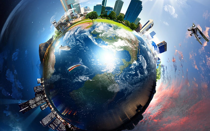 fisheye Lens, 3D, Earth / and Mobile Background HD wallpaper