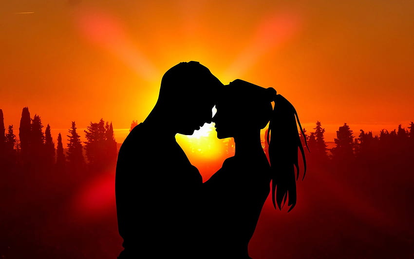 Sunset Boy and Girl Silhouette романтична двойка любов към мобилни телефони, Romantic Boy HD тапет