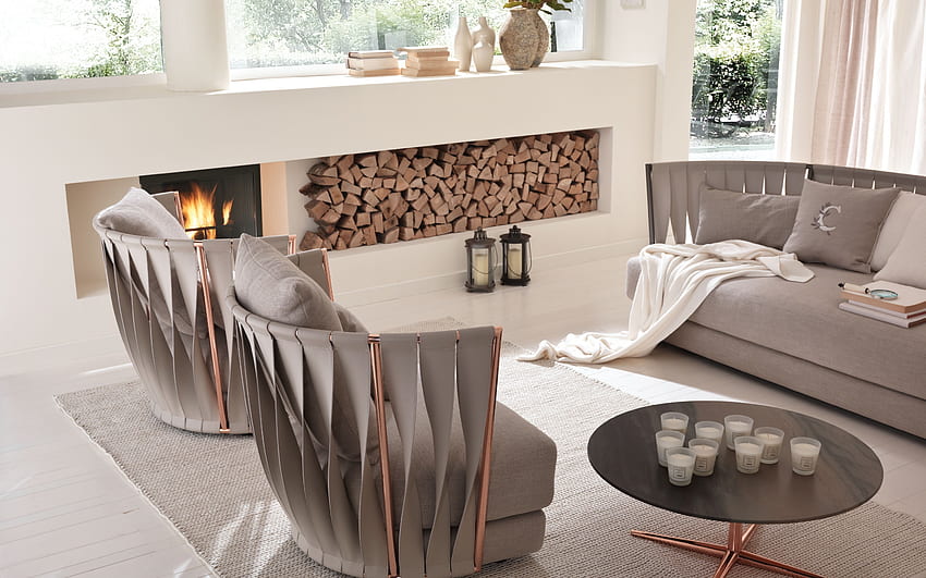 Interior, , , Design, Sofa, Armchair, Furniture, Fireplace HD wallpaper